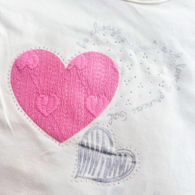 Conj. Blusa Be Always e Short Saia Corações - Off White e Rosa 